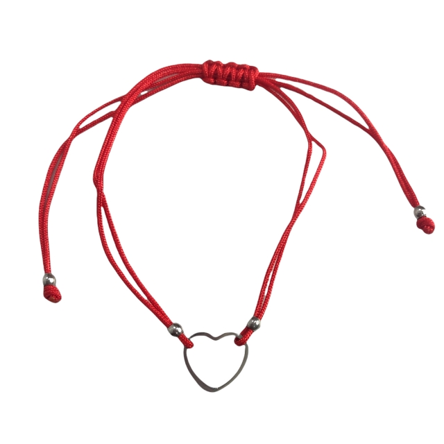 Pulsera Acero Quirurgico Ajustable Cordon Rojo Corazon Calado