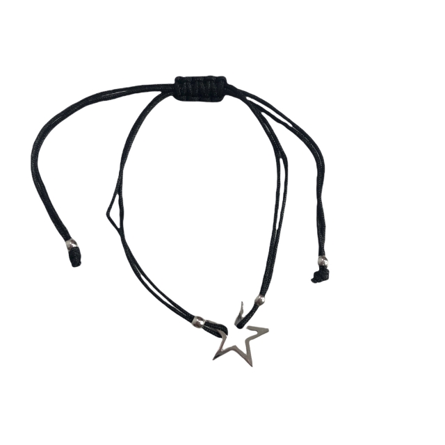 Pulsera Acero Quirurgico Ajustable Cordon Negro Estrella Calado