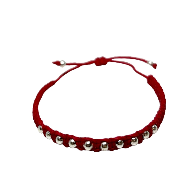 Pulsera Acero Blanco Tejida Roja10 Bolitas