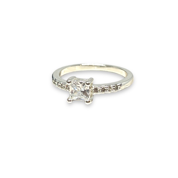 Anillo Acero Blanco Micropave Cubic Mini Cuadrado