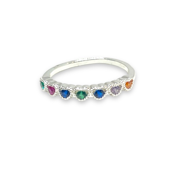 Anillo Acero Blanco Micropave Corazones Multicolor