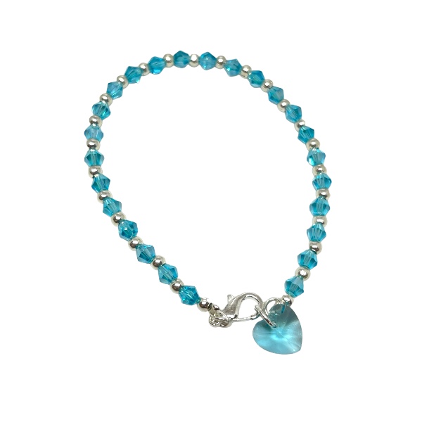 Pulsera Acero Blanco Bolitas Cristales Corazón Turquesa