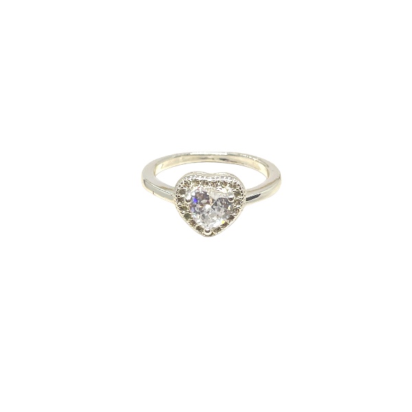 Anillo Acero Blanco Corazon Cubic y Micropave