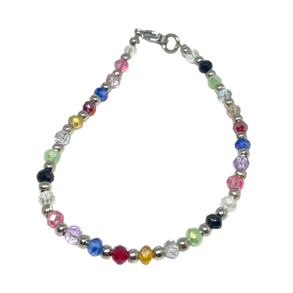 Pulsera Acero Cristales Bolita Multicolor 