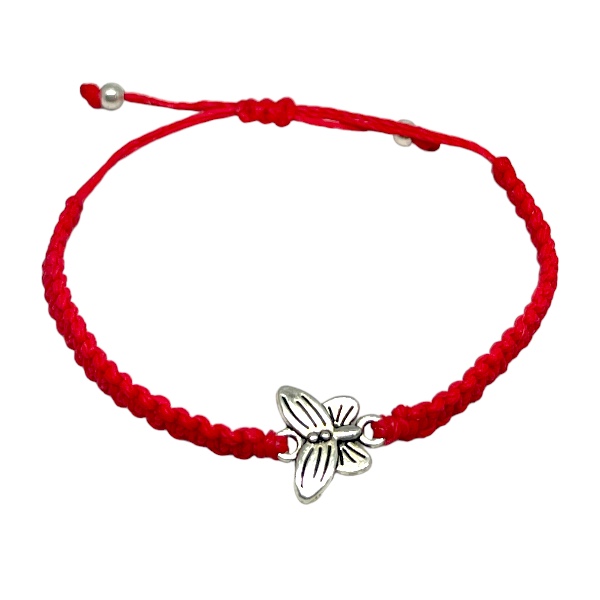 Pulsera Acero Blanco Tejida Roja Dije Mariposa