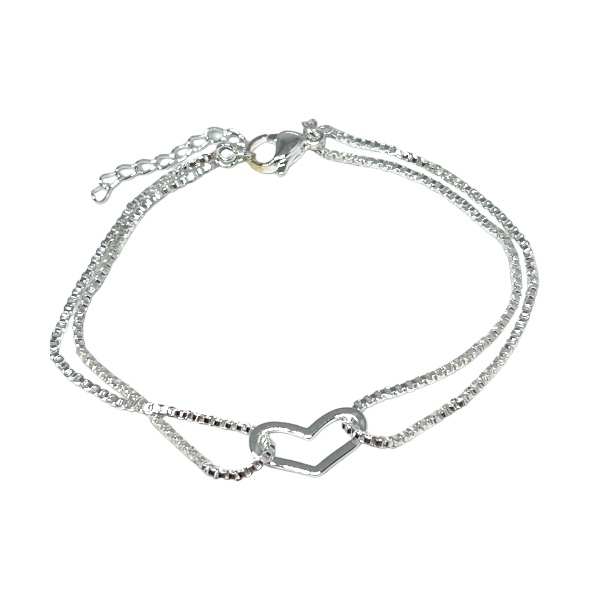 Pulsera Acero Blanco Doble Corazón Calado