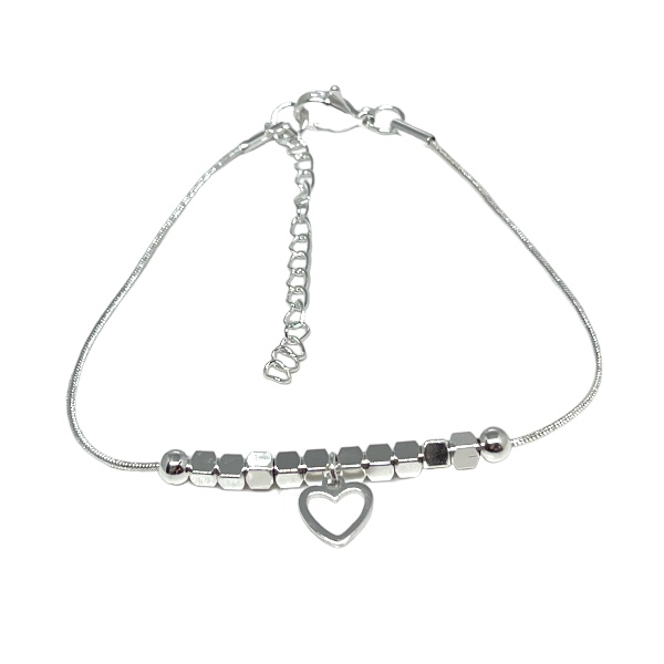 Pulsera Acero Blanco Cubos Corazón Calado