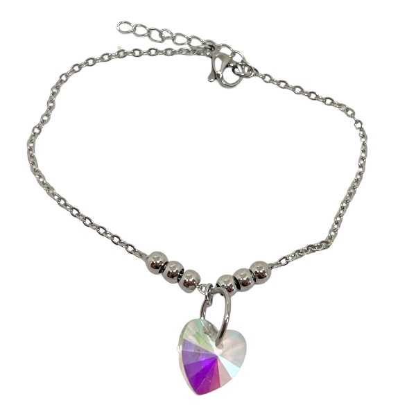 Pulsera Acero Bolitas Corazón Cristal