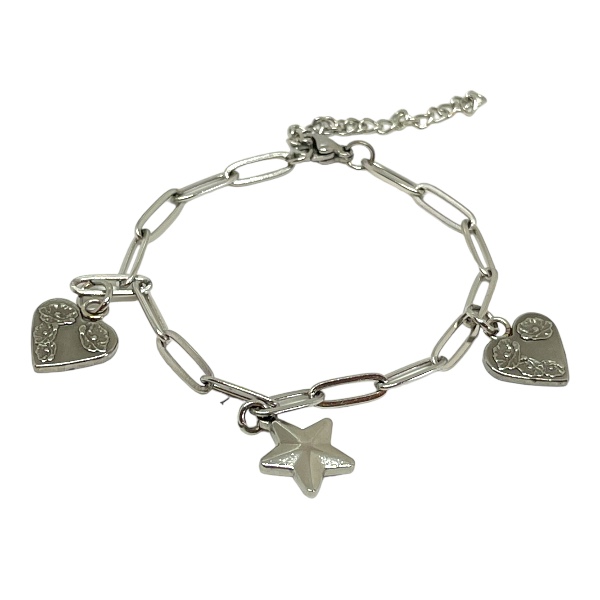 Pulsera Acero Eslabones Corazones Estrella