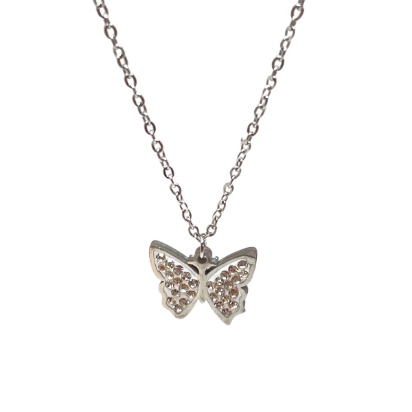 Collar Acero Dije Mariposa Strass