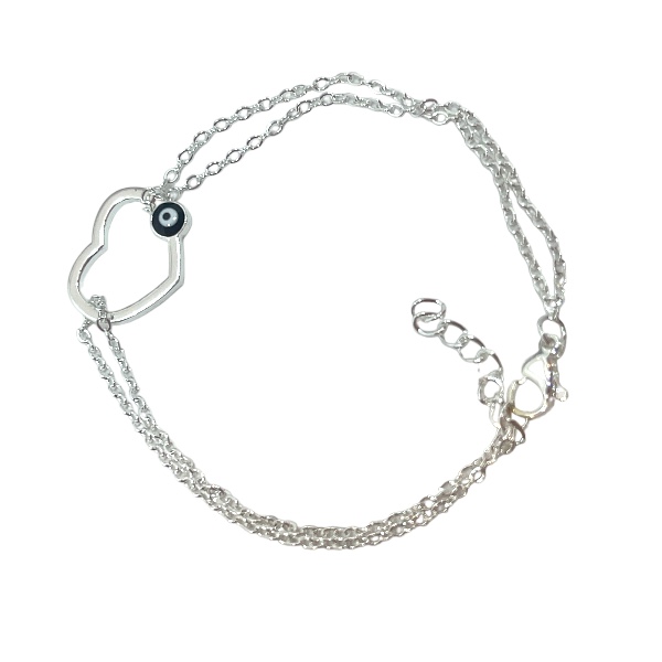 Pulsera Acero Blanco Doble Corazón Ojo