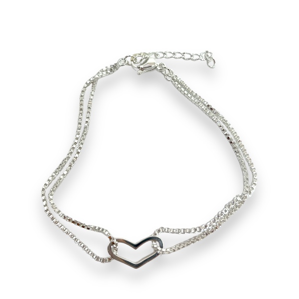 Pulsera Acero Blanco Doble Corazón 