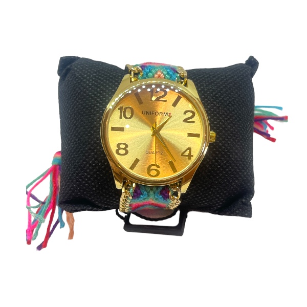 Reloj Dorado Tejido Multicolor