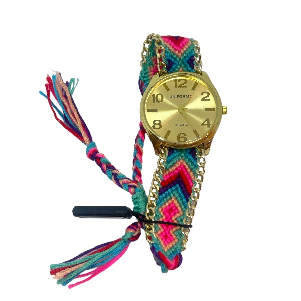 Reloj Dorado Tejido Multicolor