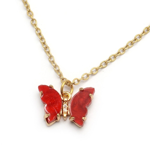 Collar acero dorado mariposa roja