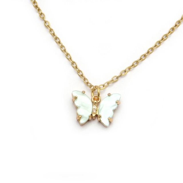 Collar acero dorado mariposa blanca