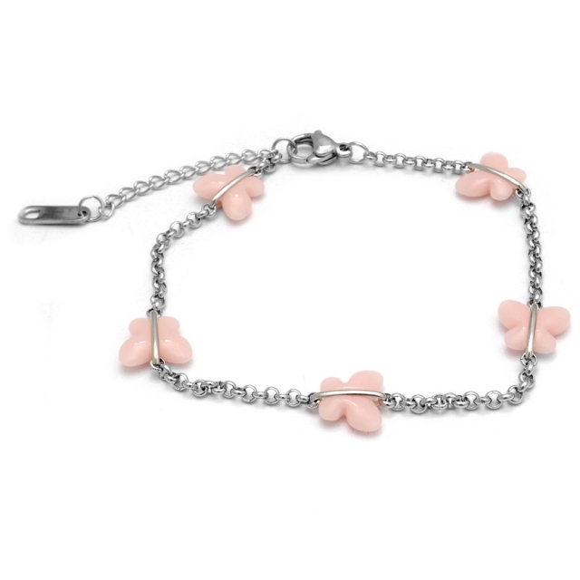 pulsera acero mariposa rosa