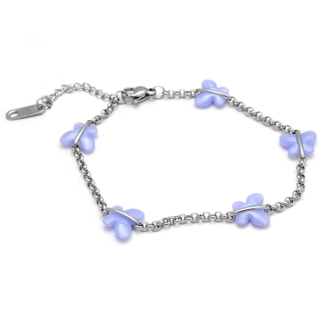 pulsera acero mariposa lila