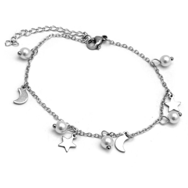 Pulsera luna estrella y perla