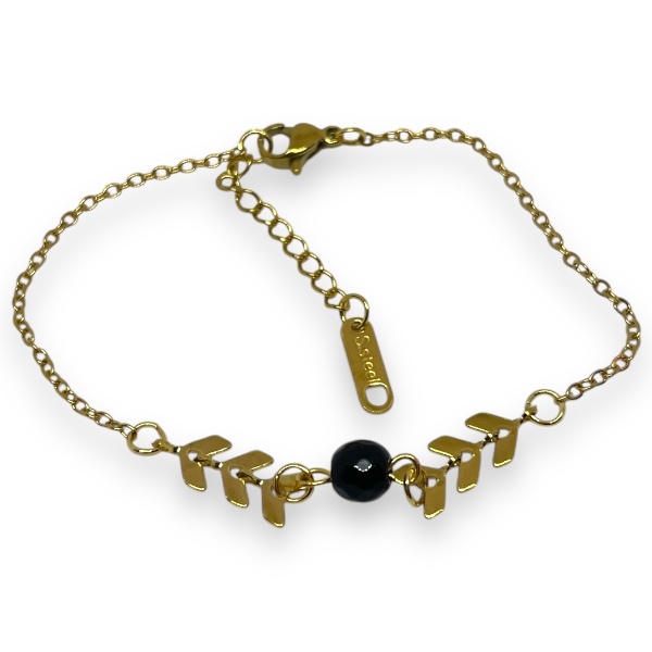 Pulsera Acero Dorado Flecha Bolita Negra