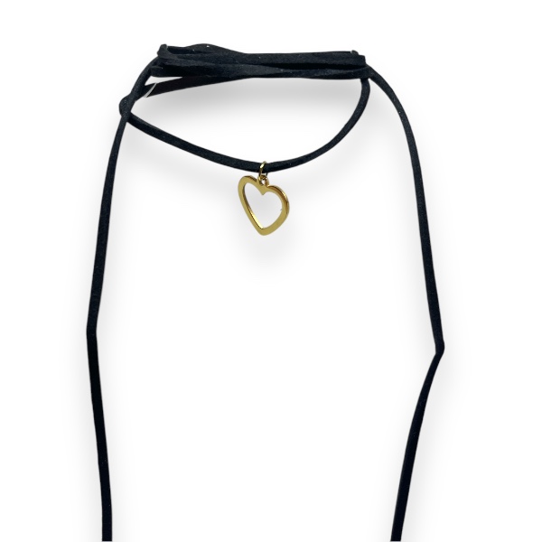 Collar Acero Dorado Chocker Gamuza Dije Corazón Calado