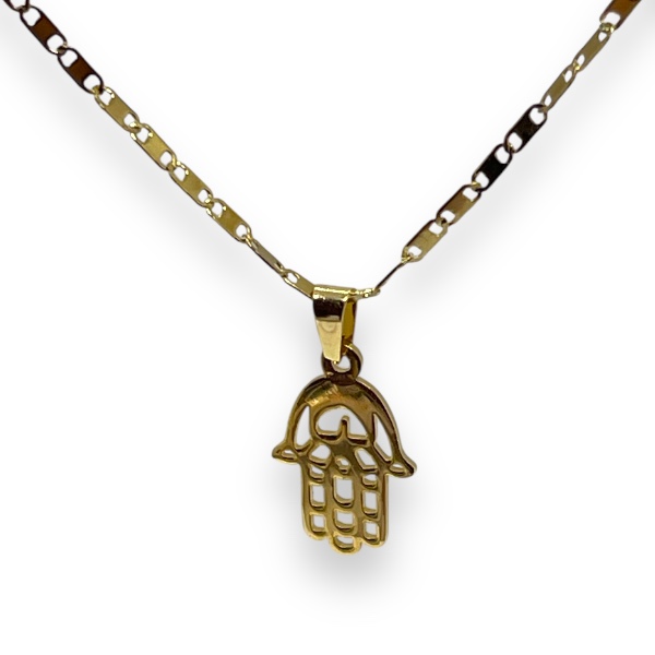 Collar Acero Dorado Dije Mano Hamsa