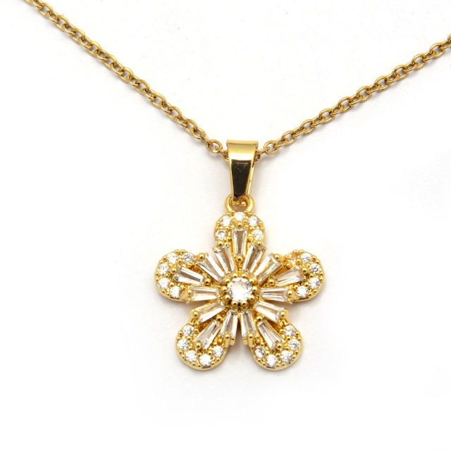 collar dorado flor con cubic