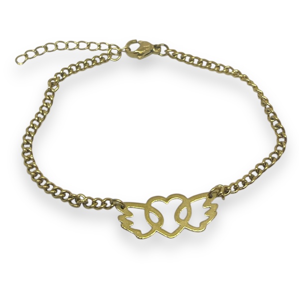 Pulsera Acero Dorado Alas Corazón 