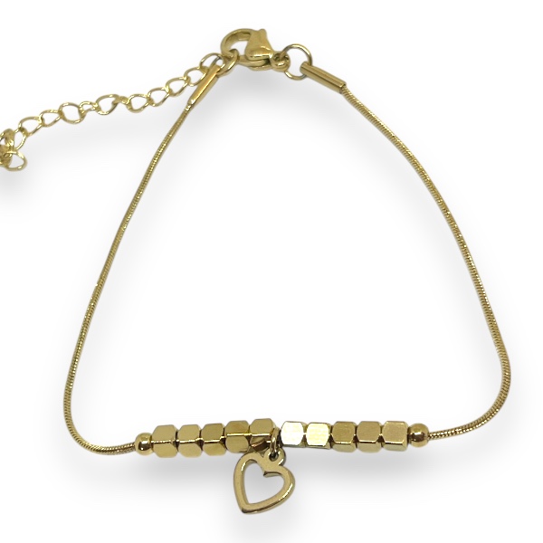 Pulsera Acero Dorado Cubos Corazón 