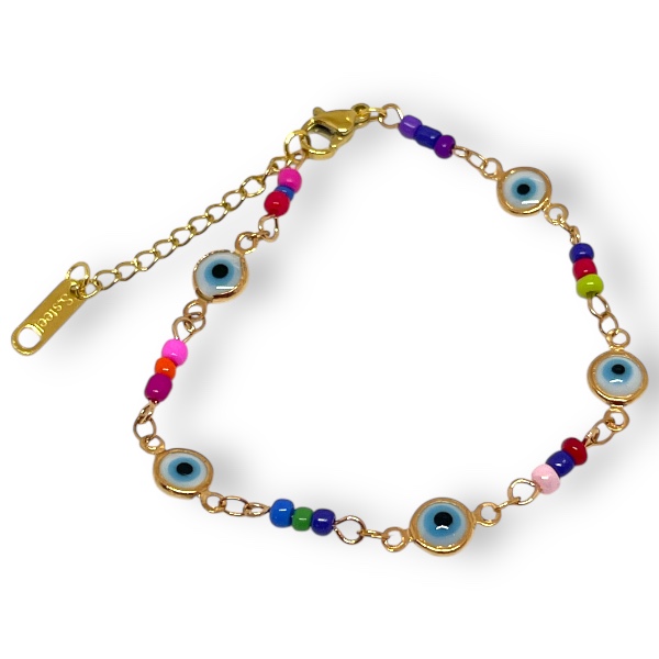 Pulsera Acero Dorado Multicolor Ojo