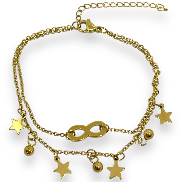 Pulsera Acero Dorado Doble Infinito Estrellas