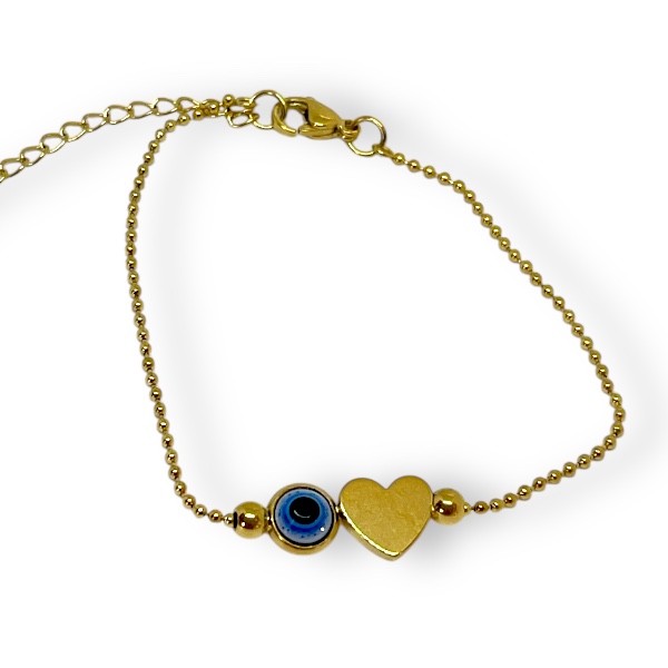 Pulsera Acero Dorado Corazón Ojo