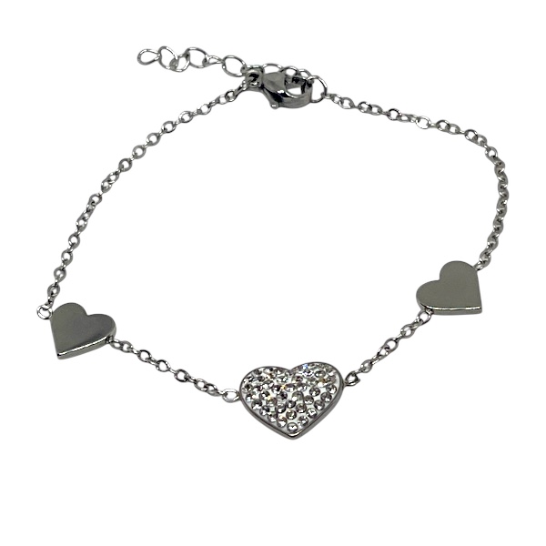 Pulsera Acero Tres Corazones Strass