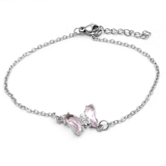 pulsera acero cristal rosa