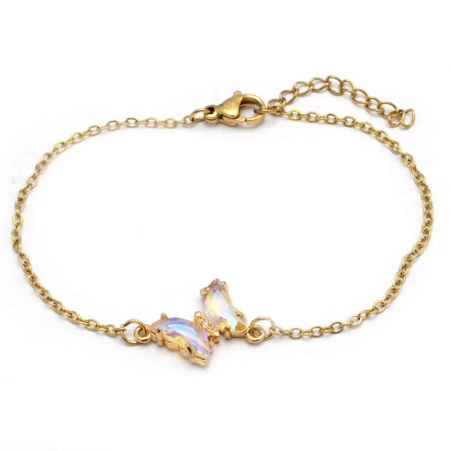 pulsera acero dorado mariposa cristal