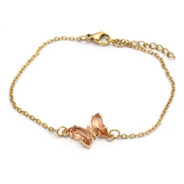 pulsera acero dorado cristal ambar