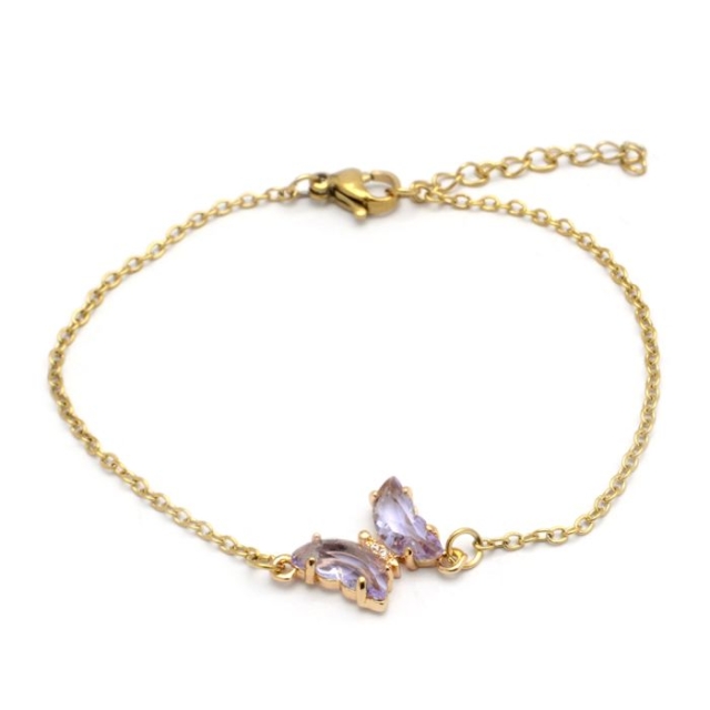 pulsera acero dorado cristal lila