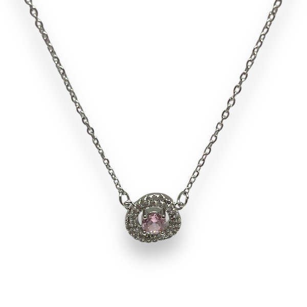 Collar Acero Dije Micropave Cubic Rosa