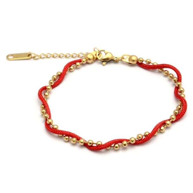 PULSERA ACERO DORADO DOBLE CON HILO