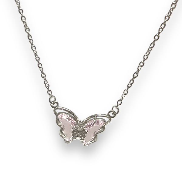 Collar Acero Mariposa Cristal Rosa