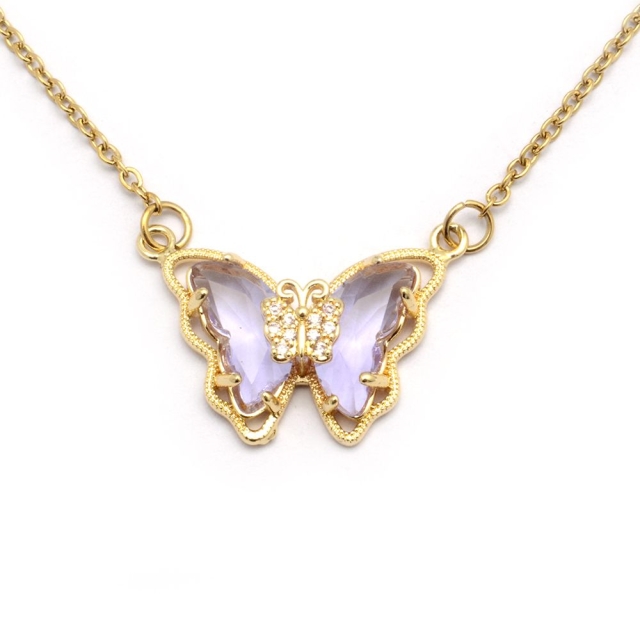 collar acero dorado con dije mariposa cristal