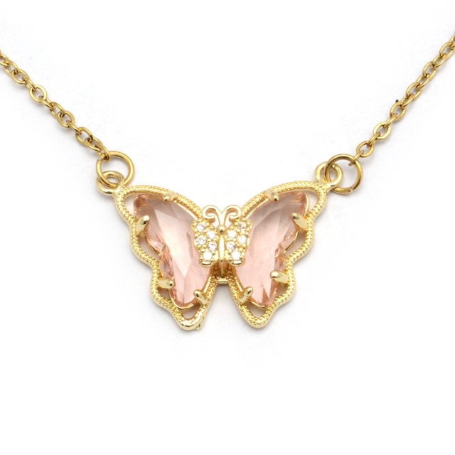 collar acero dorado con dije mariposa cristal