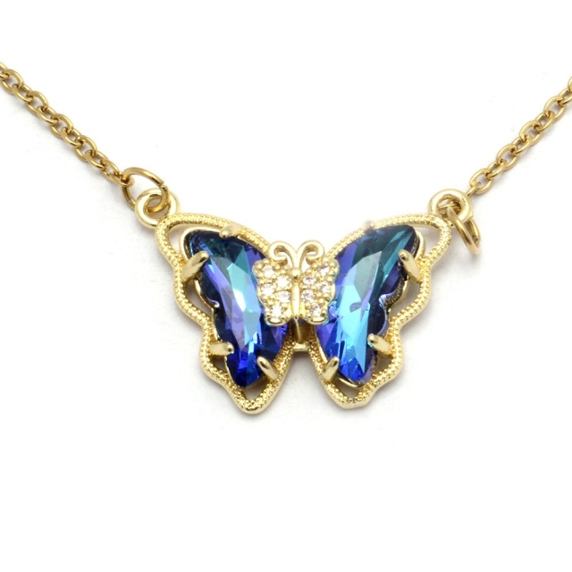 collar acero dorado con dije mariposa cristal