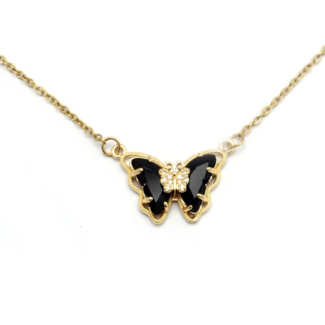 collar acero dorado con dije mariposa cristal