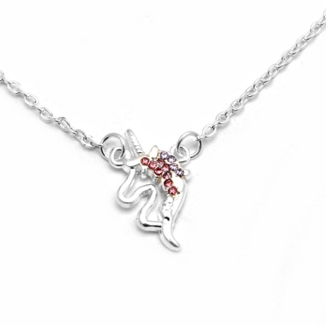 Cadena Acero Blanco Con Dije Unicornio Strass