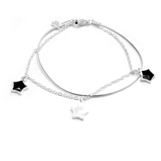 Pulsera Acero Blanco Dije Estrella Con Doble Cadena 