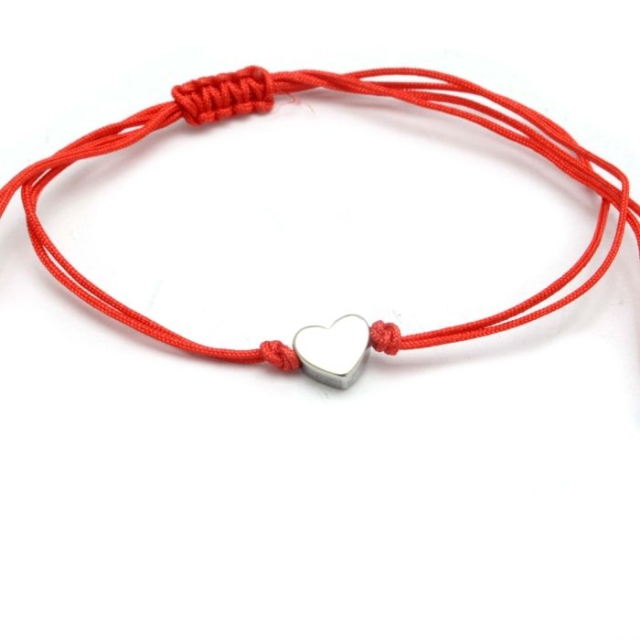 Pulsera Hilo Dije Corazón Acero Blanco