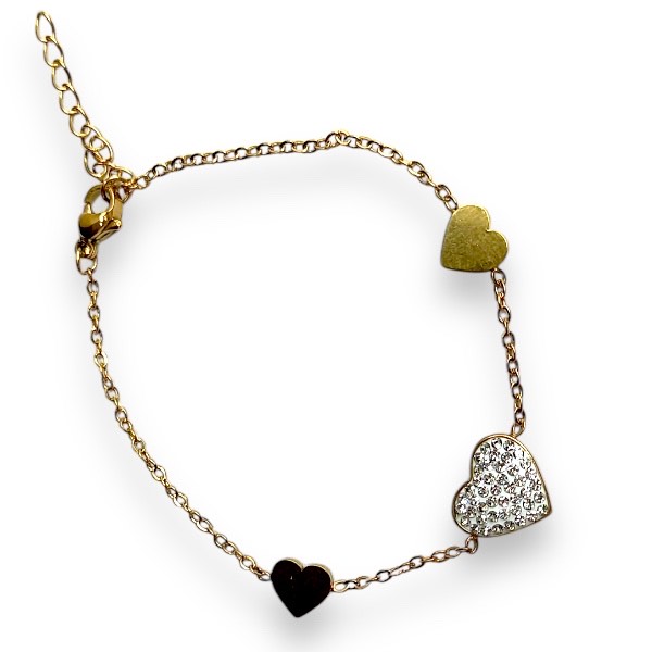 pulsera corazon dorado con corazones