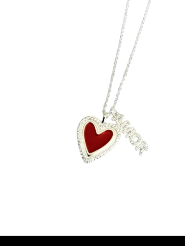 Collar acero blanco con corazon esmaltado rojo con frase amor