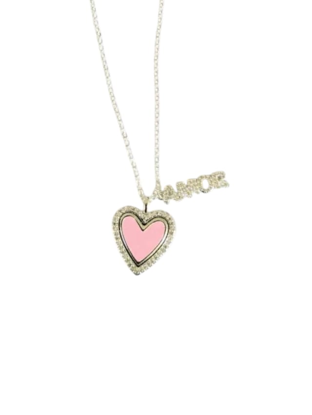 Collar acero blanco con corazon esmaltado rosa con frase amor